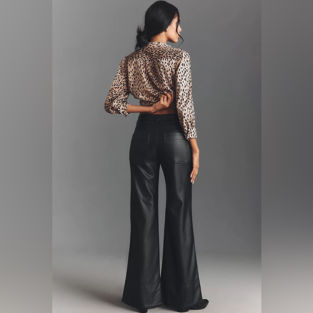 NWT Anthropologie The Rylan Faux Leather Relaxed High-Rise Flare Pants by Pilcro - Picture 3 of 12